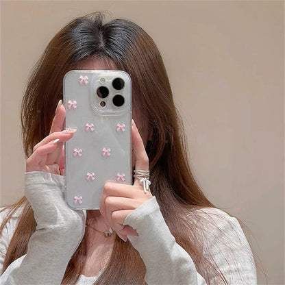 Cute Girl Pink Bowknot Case For iPhone Clear Soft Shockproof Cover