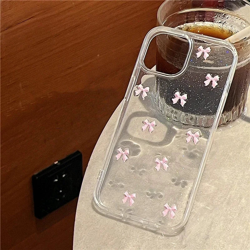 Cute Girl Pink Bowknot Case For iPhone Clear Soft Shockproof Cover