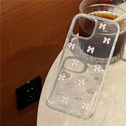 Cute Girl Pink Bowknot Case For iPhone Clear Soft Shockproof Cover