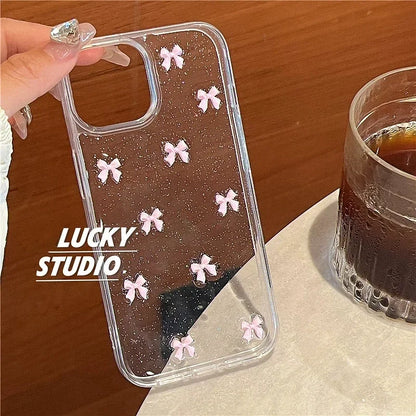 Cute Girl Pink Bowknot Case For iPhone Clear Soft Shockproof Cover