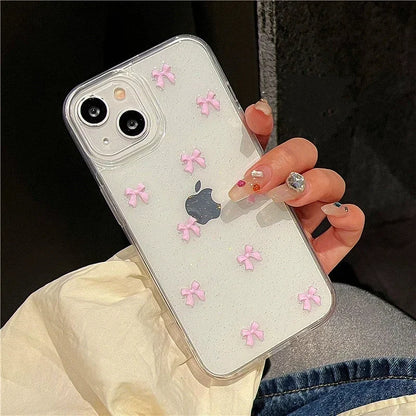 Cute Girl Pink Bowknot Case For iPhone Clear Soft Shockproof Cover