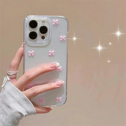 Cute Girl Pink Bowknot Case For iPhone Clear Soft Shockproof Cover