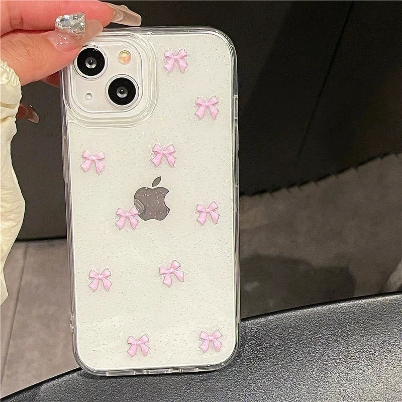 Cute Girl Pink Bowknot Case For iPhone Clear Soft Shockproof Cover