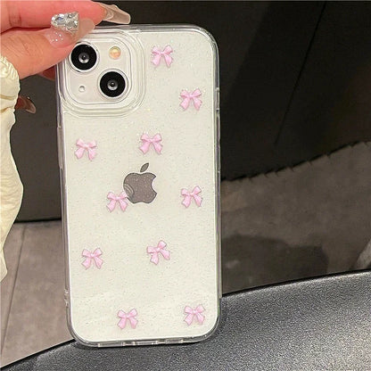 Cute Girl Pink Bowknot Case For iPhone Clear Soft Shockproof Cover
